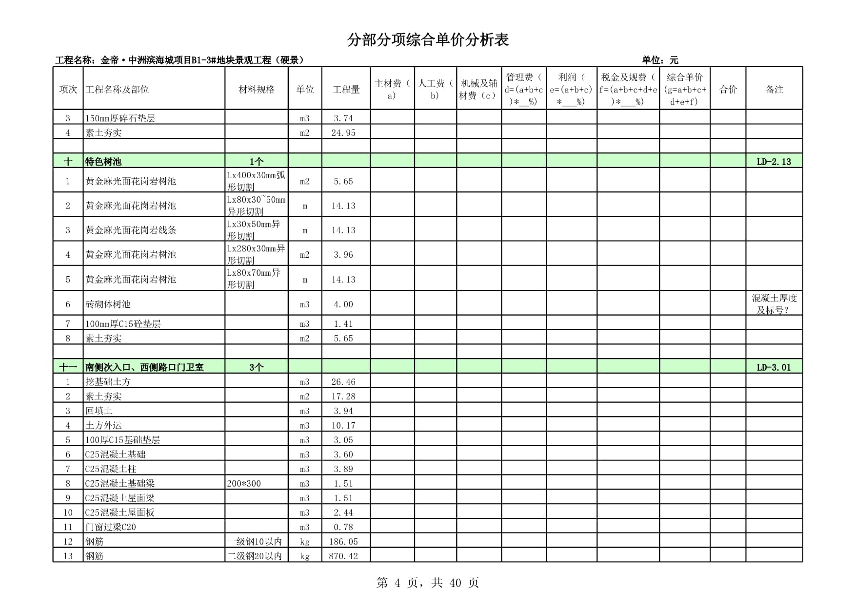 園林綠化工程預算表